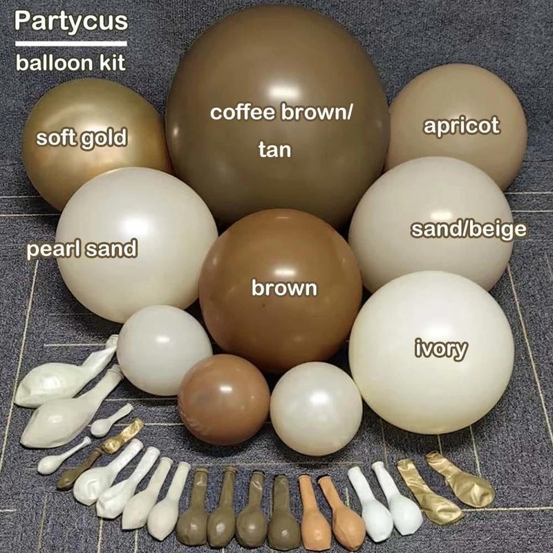 Partycus Brown Balloon Garland Arch Kit Double Stuffed, Pearl White Sand Tan Coffee Beige Apricot Ivory Gold Neutral Balloon for Boho Baby Shower Birthday Wedding Bear Party Decoration - Image 3