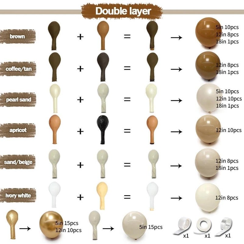 Partycus Brown Balloon Garland Arch Kit Double Stuffed, Pearl White Sand Tan Coffee Beige Apricot Ivory Gold Neutral Balloon for Boho Baby Shower Birthday Wedding Bear Party Decoration - Image 4