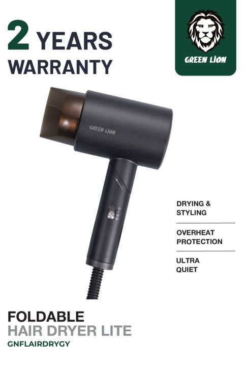 Foldable Hair Dryer Lite 1200W / Foldable Handle/Hot & Cool Wind / Drying & Styling/Overheat Protection / Ultra Quiet / Compact / Lightweight / Travel Friendly - Black