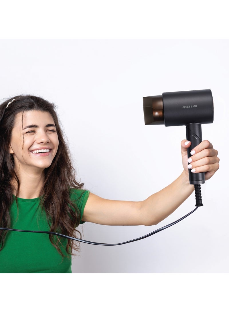 GREEN LION Foldable Hair Dryer Lite 1200W / Foldable Handle/Hot & Cool Wind / Drying & Styling/Overheat Protection / Ultra Quiet / Compact / Lightweight / Travel Friendly - Black - Image 2