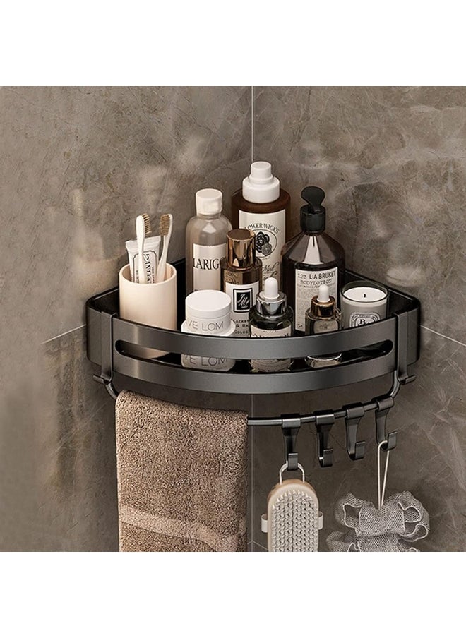 IBAMA Space Aluminum Bathroom Shelf, THICKENED Shower Caddy Shelves, No-drill Wall Mount Organizer Storage Rack, Corner Shelf with Movable Hooks Towel Bar Bathroom Accessories (Triangle-Black01) - pzsku/ZF47A6538A685D6F8D465Z/45/_/1738147124/b058a1e2-eb82-4f51-9c09-d9d74f56dd7f