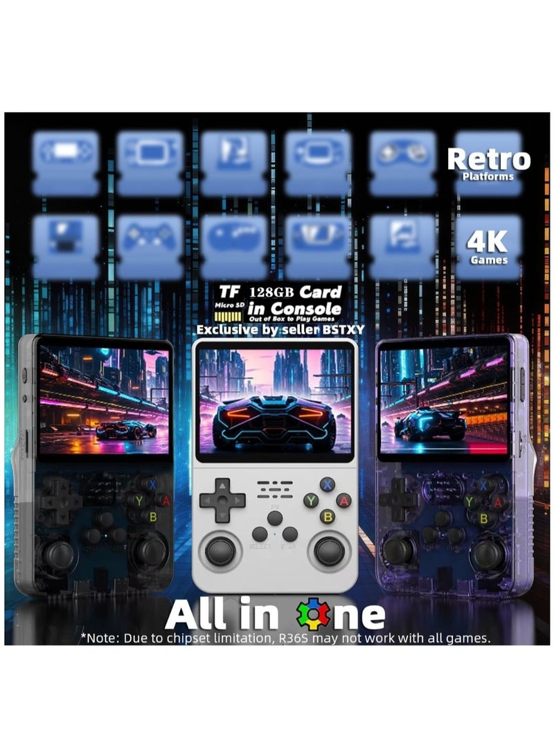 Ainawo Handheld Retro R36S Game Console Linux System With 128G TF Card, 20000+ Games, Retro Video Game Console 3.5 Inch IPS Screen Black - Image 2