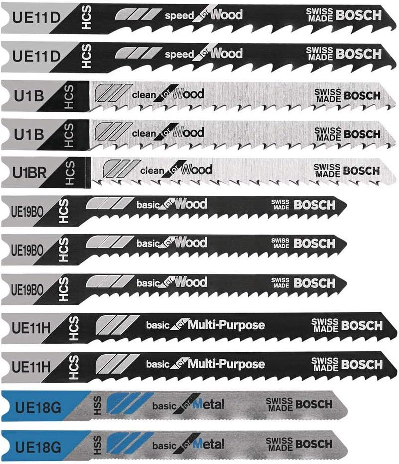 BOSCH U12BC 12-Piece U-Shank Jigsaw Blade Assorted Set Ideal for Thin-Metal Cutting and Wood Applications - Image 1