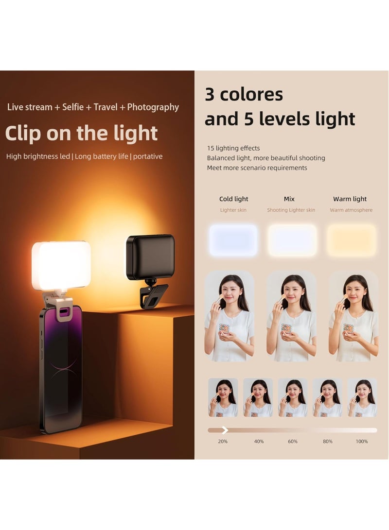 حلقة ضوء سيلفي محمولة قابلة للتثبيت - 66 مصباح LED، 3 ألوان، 5 مستويات سطوع، دوران 360°، بطارية طويلة، شحن سريع Type-C للهواتف والكاميرات واللابتوب والآيباد والكاميرا الإلكترونية - Image 2