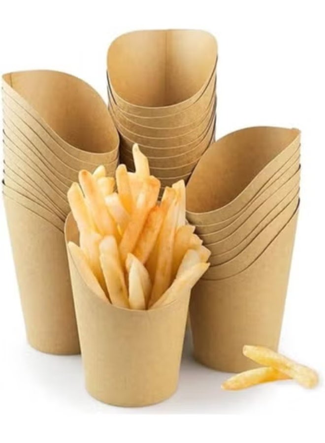 ايكواي ecoway Pack Of 100-12 Oz French Fries Cup Holder Disposable Snack Cups Take Out, Popcorn Box Paper Cones, Biodegradable, Eco-Friendly, Compostable, Kraft Paper Cups, Brown - Image 1