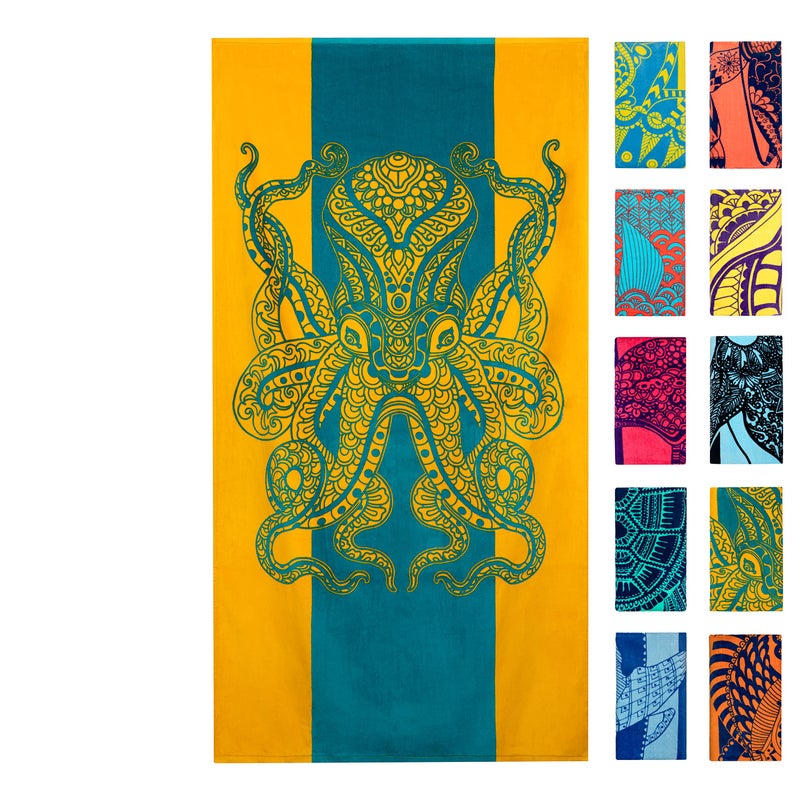 Nova Blue Octopus Beach Towel 34 X 63  Orange  Teal Colorway with Tropical Design Travel Beach Towel Made from 100 Cotton  Vibrant Colorful Blanket Towel for Adults
