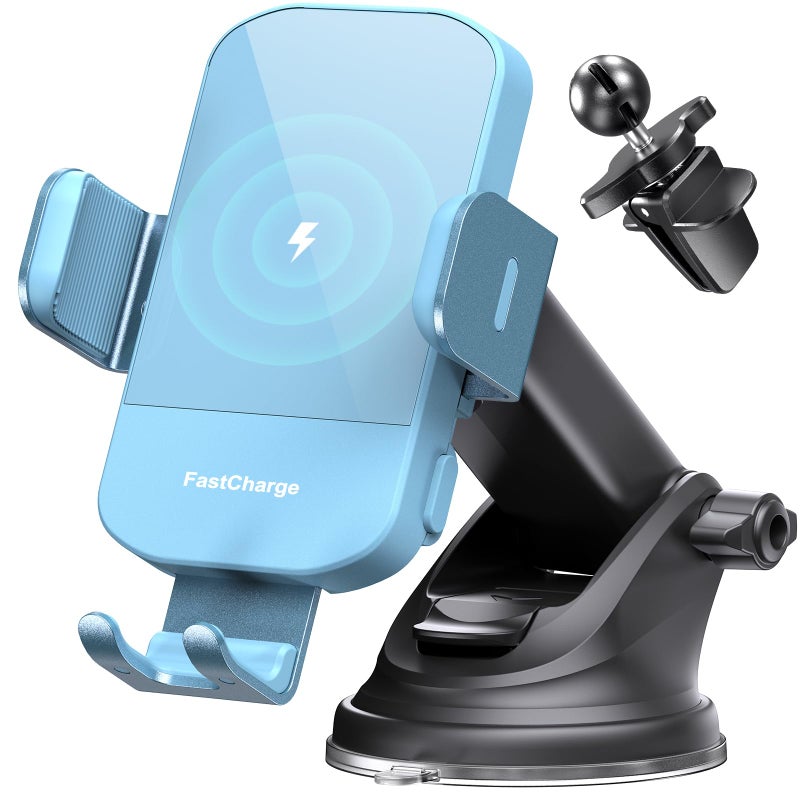 CHGeek Wireless Car Charger 15W Fast Charging Auto Clamping Car Charger Phone Mount Phone Holder fit for iPhone 15 14 13 12 11 Pro Max Xs Samsung Galaxy S24 Ultra S23 S22 S21 S20 S10 Cyan - Image 2