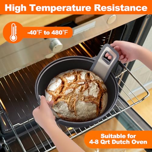 Friheten Sourdough Silicone Bread Sling -Oval and Round Non-Stick & Easy Clean Silicone Bread Mat for Dutch Oven. Reusable With Extra Long Handles Silicone Bread baking Supplies tools accessories(Gray) - Image 4