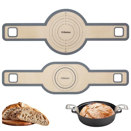 Friheten Sourdough Silicone Bread Sling -Oval and Round Non-Stick & Easy Clean Silicone Bread Mat for Dutch Oven. Reusable With Extra Long Handles Silicone Bread baking Supplies tools accessories(Gray) - Image 1