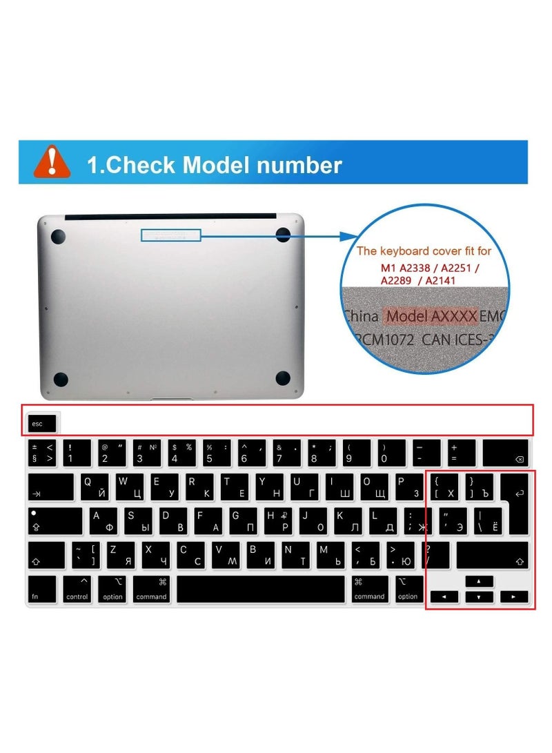 AMM Ultra Thin Russian Language Silicone Keyboard Cover Skin for 2022 MacBook Pro 13 M2/Pro 13 M1/Pro 13 inch 2020 Model A2289/A2251/A2338 M1 Chip and for MacBook Pro 16" 2019 Model A2141 UK Layout Black - Image 2
