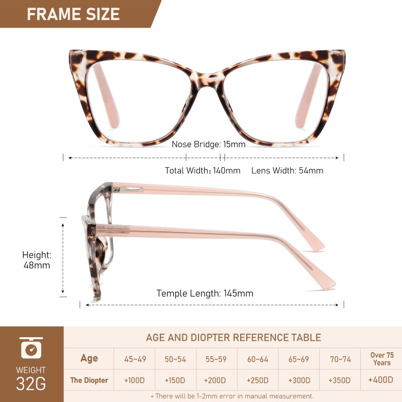 Lkeye Oversized Reading Glasses Women Cat Eye Computer Blue Light Blocking Reader Stylish Ladies Designer Fashion Large Unbreakable Eyewear 2Pack Champagne Tortoise Pink Lk6042 1.0+ Strength - Image 4