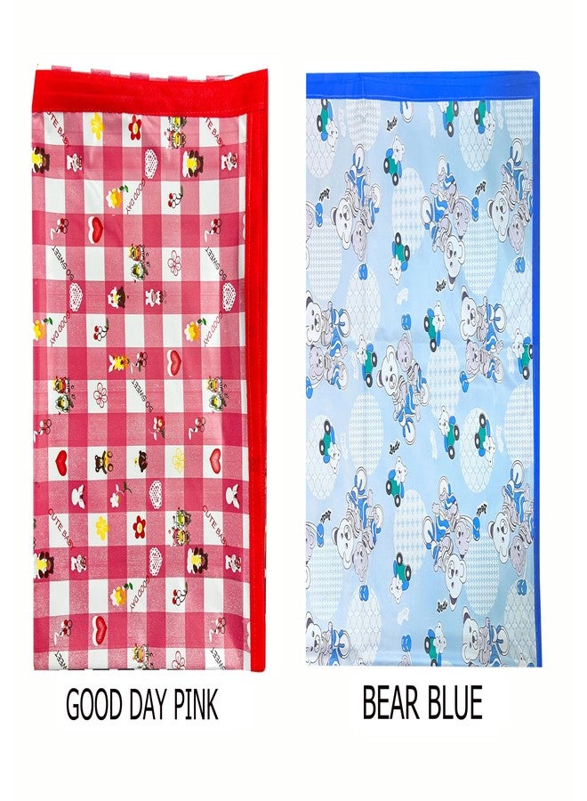 إيكوسوفت غطاء بلاستيكي EcoSoft، غطاء PVC للأطفال، غطاء مطاطي للرضع، واقي من التبول اللاإرادي (90 × 135 سم) (دب أزرق ويوم سعيد وردي) - Image 2