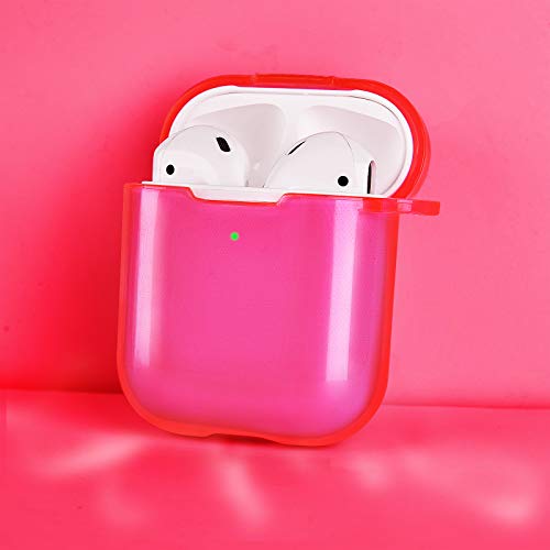 AIRSPO Airpods Case Cover, Clear Soft TPU Protective Cover Compatible with Apple AirPods 1st 2nd Generation Wireless Charging Case with Keychain (Neon Hot Pink) - Image 2