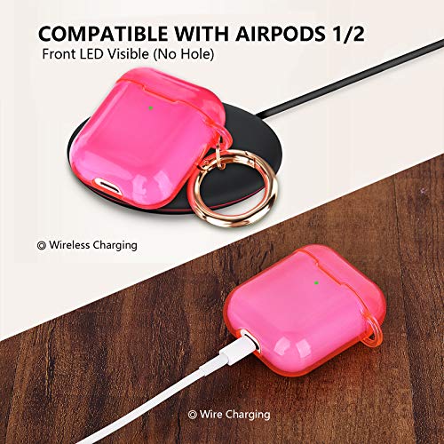 AIRSPO Airpods Case Cover, Clear Soft TPU Protective Cover Compatible with Apple AirPods 1st 2nd Generation Wireless Charging Case with Keychain (Neon Hot Pink) - Image 4