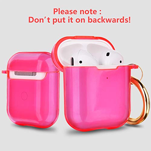 AIRSPO Airpods Case Cover, Clear Soft TPU Protective Cover Compatible with Apple AirPods 1st 2nd Generation Wireless Charging Case with Keychain (Neon Hot Pink) - Image 5