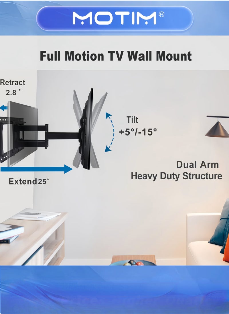 موتيم حامل تلفزيون حائط متحرك لحجم شاشات 32-70 بوصة ذراع مزدوج قوي لحامل VESA 600x400 مم (يحمل حتى 40 كجم) - Image 2