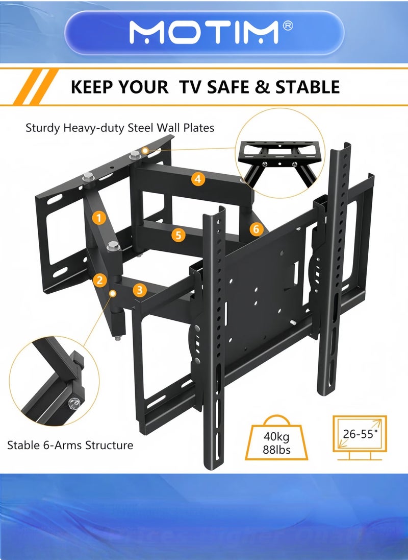 موتيم حامل تلفزيون حائط متحرك لحجم شاشات 32-70 بوصة ذراع مزدوج قوي لحامل VESA 600x400 مم (يحمل حتى 40 كجم) - Image 3