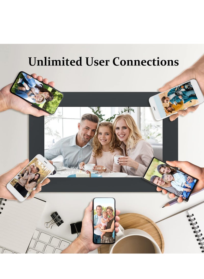 إطار صور رقمي WiFi بحجم 10.1 بوصة مع شاشة لمسية IPS، سعة 16 جيجابايت، إعداد سهل لمشاركة الصور ومقاطع الفيديو عبر تطبيق Frameo، دوران تلقائي، قابل للتعليق على الحائط (أسود)  - Image 2
