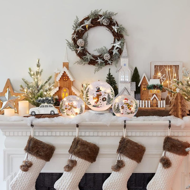 PHITRIC Christmas Decorations Indoor, 3 pcs Sparkling Snowman Globes with LED Lights and Timer, Tabletop Xmas Decor for Fireplace, Table, Home Decor Indoor - Image 5