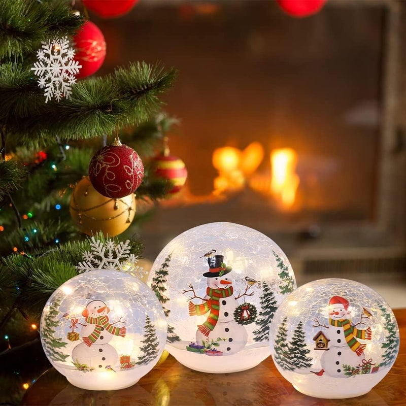 PHITRIC Christmas Decorations Indoor, 3 pcs Sparkling Snowman Globes with LED Lights and Timer, Tabletop Xmas Decor for Fireplace, Table, Home Decor Indoor - Image 3