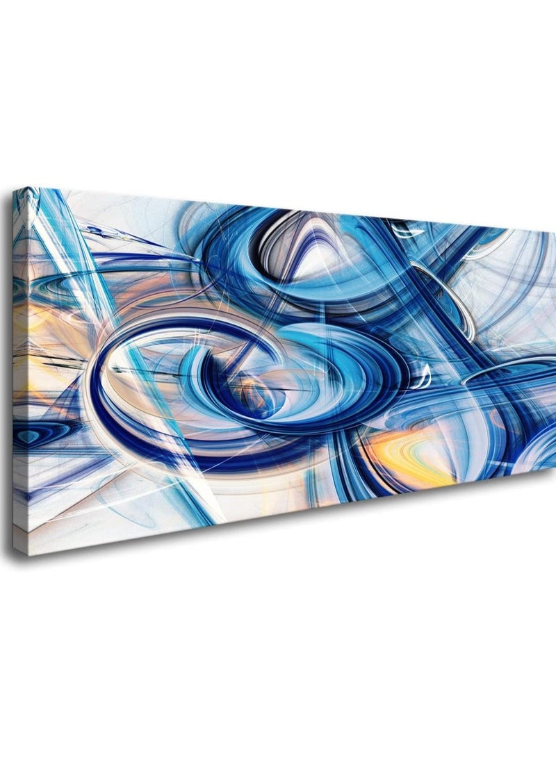 Today Idea Canvas Prints Abstract Blue Wall Art Print Paintings 1 panel Abstract Fractal Background Stretched Canvas Wooden Framed for Living Room Bedroom and Office Home Decor Artwork 24x48inch - Image 1
