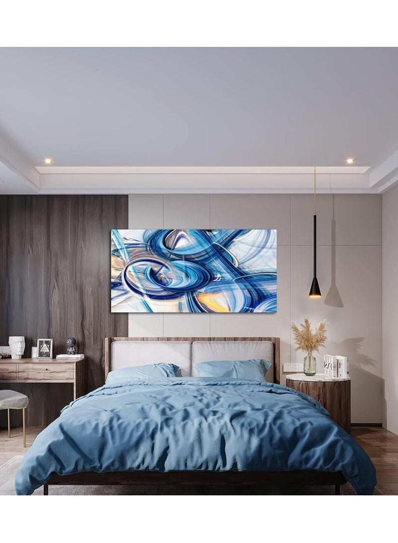 Today Idea Canvas Prints Abstract Blue Wall Art Print Paintings 1 panel Abstract Fractal Background Stretched Canvas Wooden Framed for Living Room Bedroom and Office Home Decor Artwork 24x48inch - Image 2