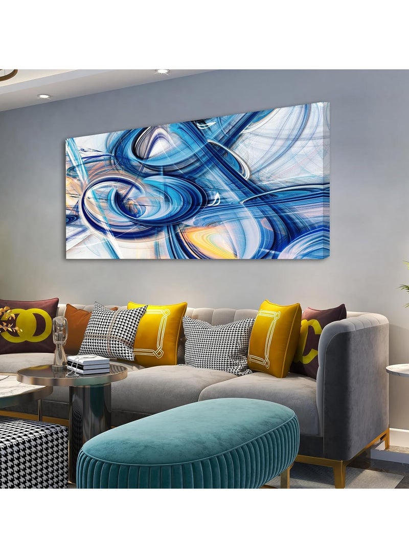 Today Idea Canvas Prints Abstract Blue Wall Art Print Paintings 1 panel Abstract Fractal Background Stretched Canvas Wooden Framed for Living Room Bedroom and Office Home Decor Artwork 24x48inch - Image 3