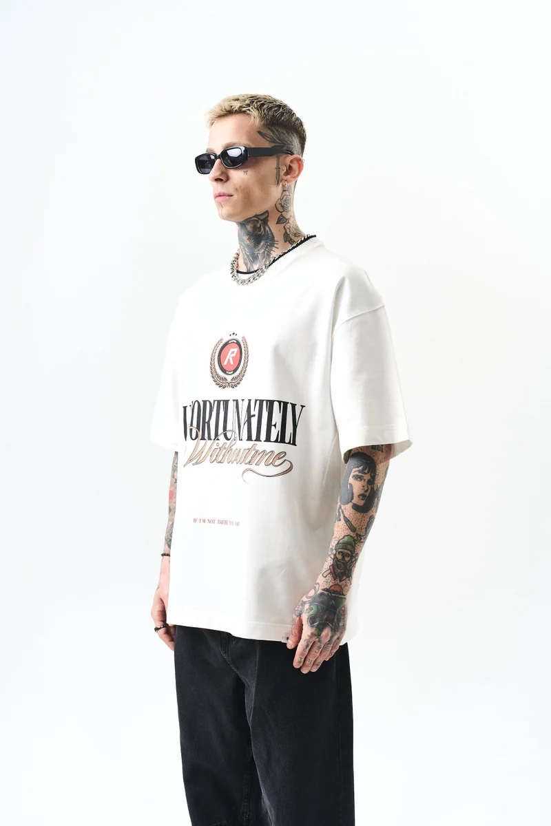 RESPIRE Men's Unfortunately Print Oversize T-Shirt, Ecru