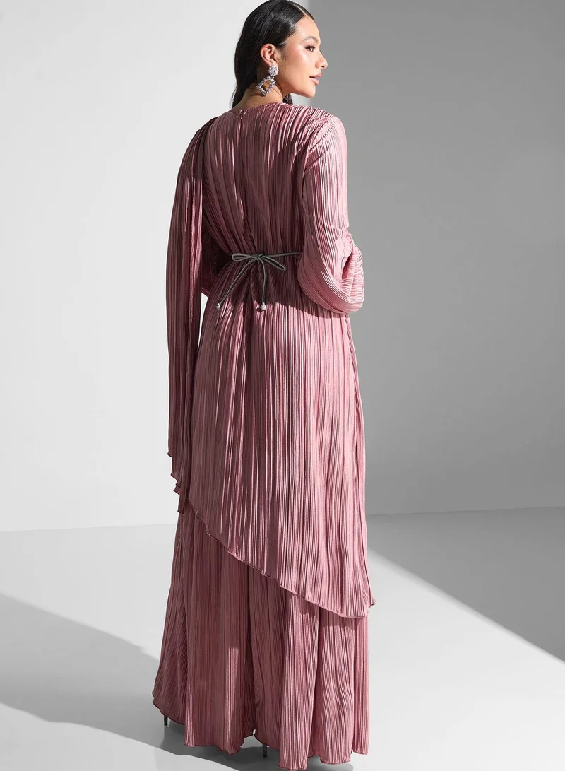 Golden Apple Plisse Belted Dress