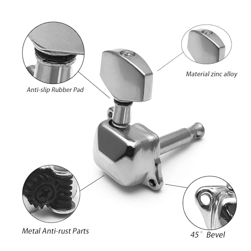 harpfeas 6 Pieces 3L3R Semi-closed Guitar String Tuning Pegs Tuner Machine Heads Knobs Tuning Keys for Acoustic or Electric Guitar (Chrome) - Image 2