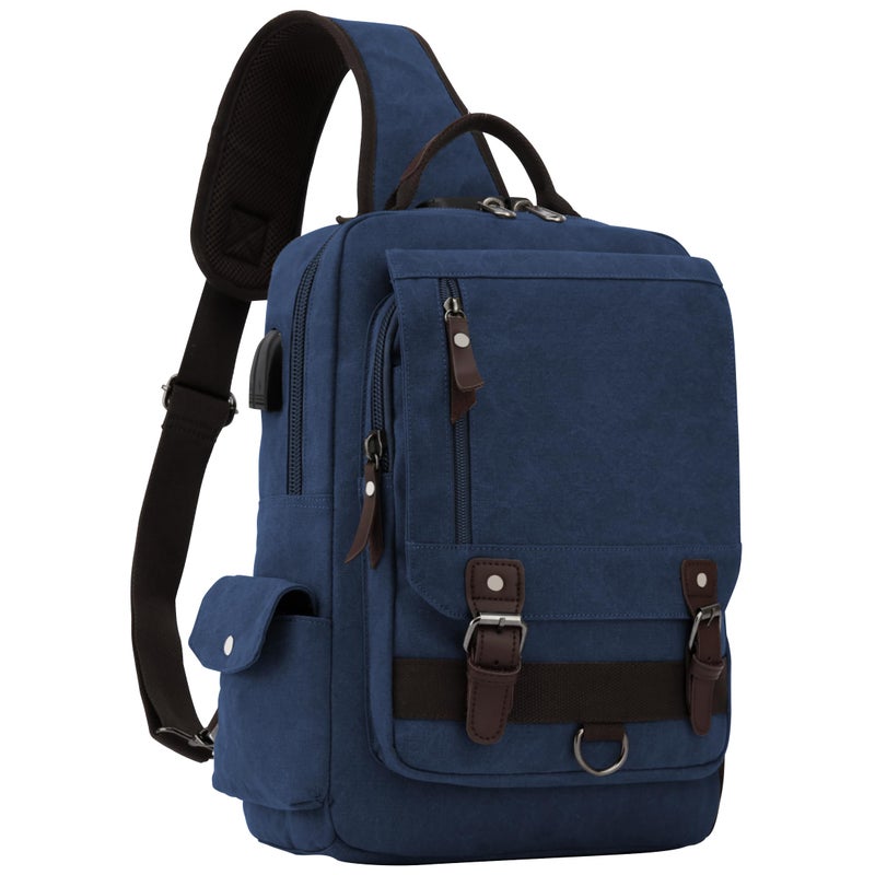 Leaper Retro Crossbody Bag Sling Bag Canvas Messenger Bag for Men Women Shoulder Bag Crossbody Handbags Satchel Dark Blue, XXL - Image 1