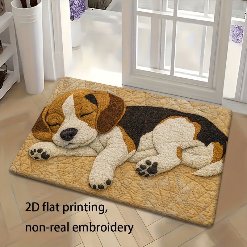 New Doorway Fleece Mat With Sleeping Dog Pattern Soft Comfortable Machine Washable Polyester 19.69 31.5 Inch 80 50cm - Image 2