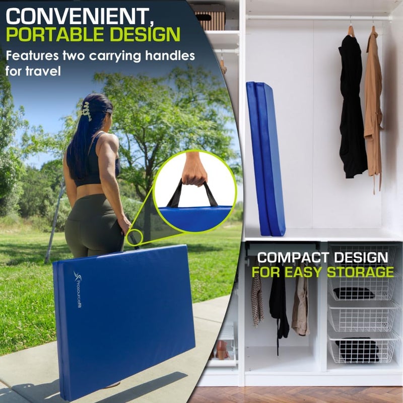 ProSourceFit Bi-Fold Folding Thick Exercise Mat 6’x2’ with Carrying Handles for MMA, Gymnastics Core Workouts - Image 5