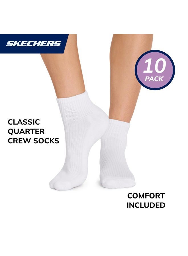 SKECHERS Women's 10 Pack Cushioned Quarter Crew Socks, White, 9-11 - Image 3