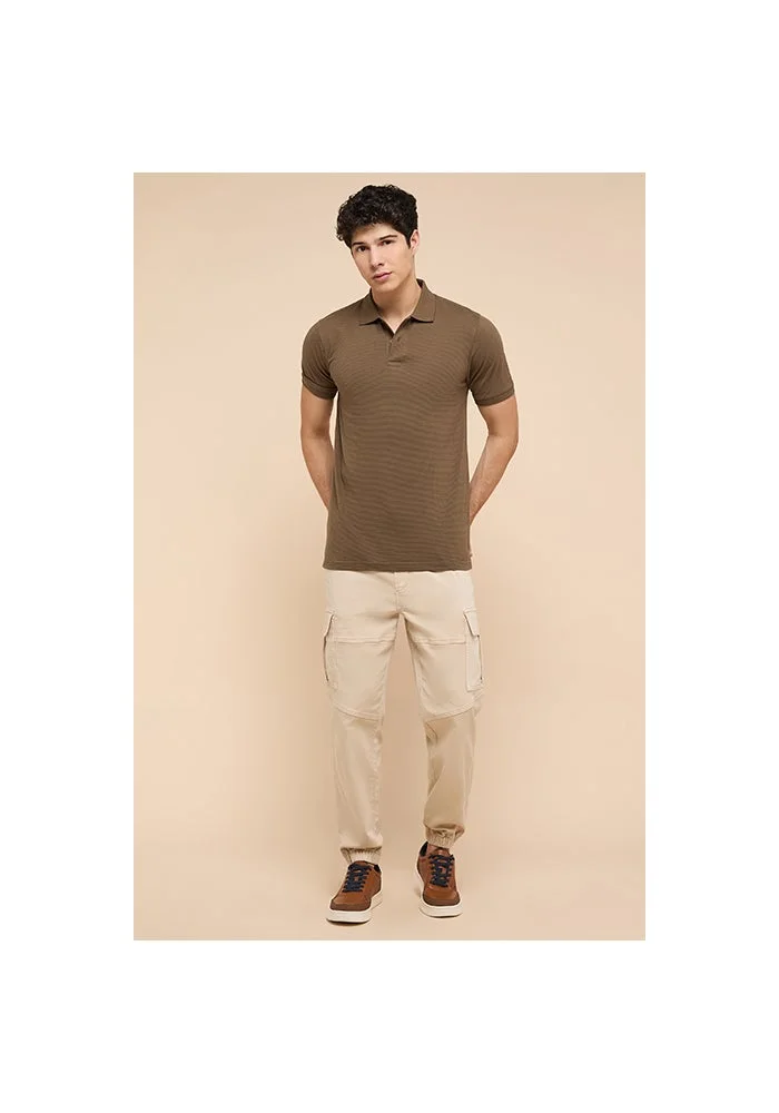 أر أند بي Textured Polo T-Shirt with Short Sleeves