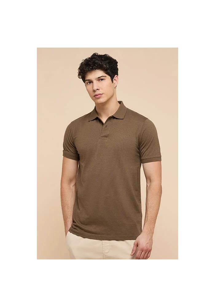 أر أند بي Textured Polo T-Shirt with Short Sleeves