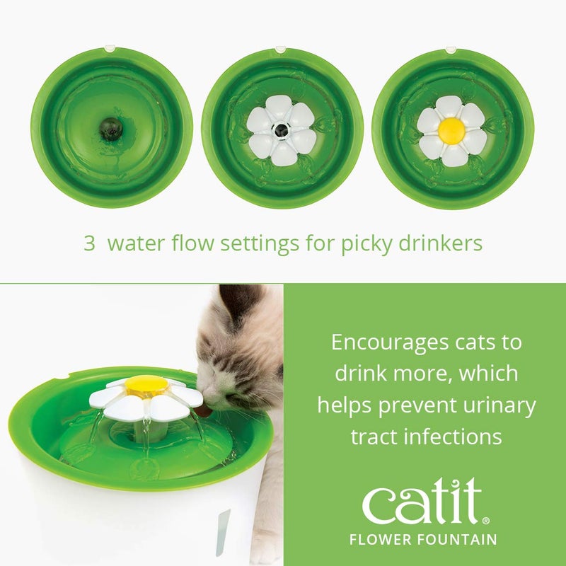 Catit Flower Fountain with Triple Action Filter, Cat Drinking Water Fountain, 3 L, Green - Image 3
