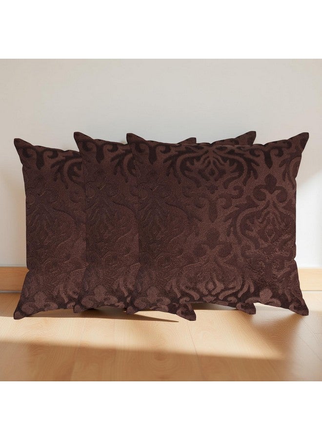 STARNSTYLE غطاء وسادة زخرفي من ستارنستيل مخمل 24x24 بوصة - مجموعة من 3، أغطية وسائد مربعة ناعمة من داماسك للكنبة، غرفة المعيشة أو ديكور المنزل - 60x60 سم قهوة - Image 1