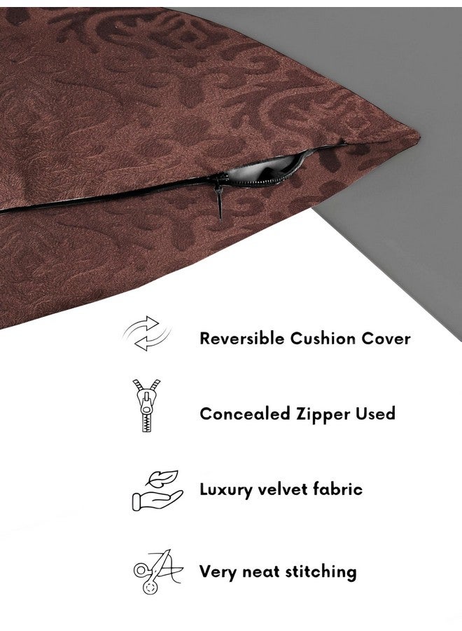 STARNSTYLE غطاء وسادة زخرفي من ستارنستيل مخمل 24x24 بوصة - مجموعة من 3، أغطية وسائد مربعة ناعمة من داماسك للكنبة، غرفة المعيشة أو ديكور المنزل - 60x60 سم قهوة - Image 4