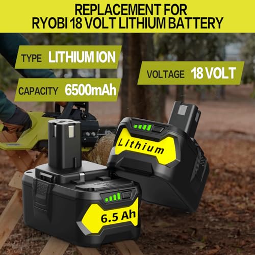 energup 2Pack P108 18V 6.5A Replacement Ryobi 18V Batteries and Charger Kit, for 18-Volt Lithium Battery P104 P105 P102 P103 P107 P108, with a P117 P118 Fast Charger for Ryobi Battery - Image 2
