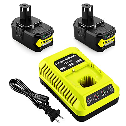 energup 2Pack P108 18V 6.5A Replacement Ryobi 18V Batteries and Charger Kit, for 18-Volt Lithium Battery P104 P105 P102 P103 P107 P108, with a P117 P118 Fast Charger for Ryobi Battery - Image 1