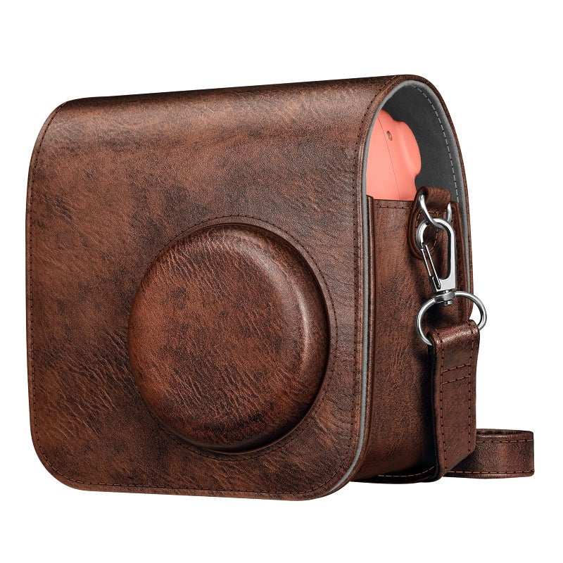 Fintie Protective Case for Fujifilm Instax Mini 7+ Instant Camera - Premium Vegan Leather Bag Cover with Removable Adjustable Strap, Vintage Brown - Image 1