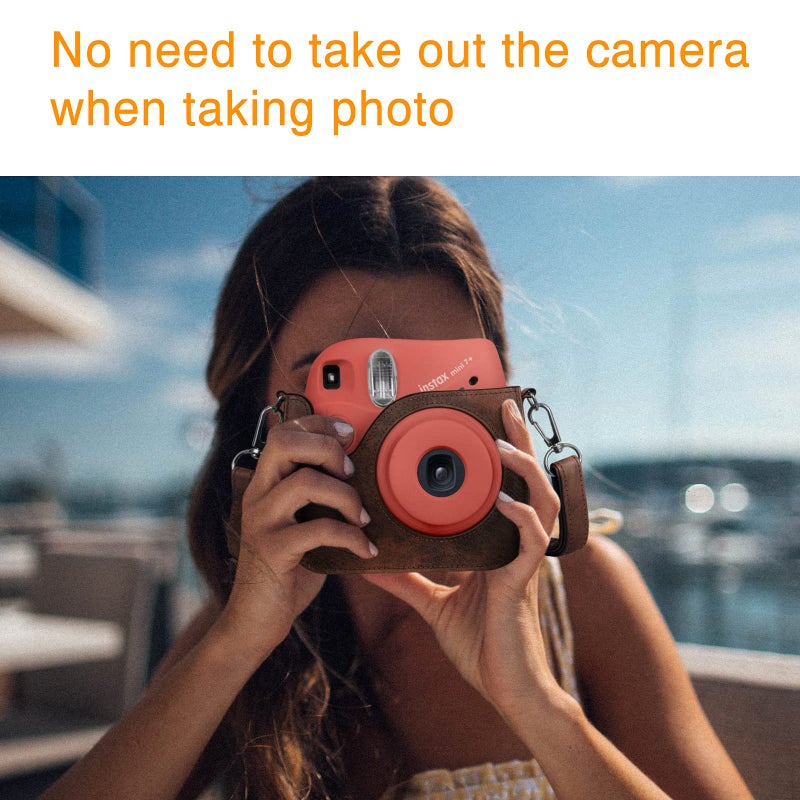 Fintie Protective Case for Fujifilm Instax Mini 7+ Instant Camera - Premium Vegan Leather Bag Cover with Removable Adjustable Strap, Vintage Brown - Image 4