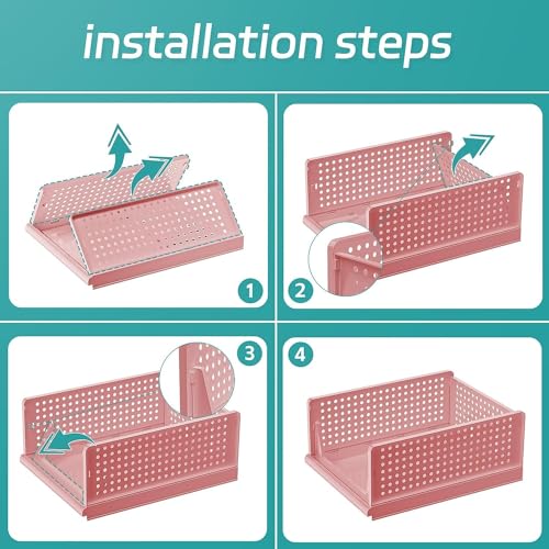 JEYANG Clothes Organizer for Wardrobe - Foldable and Stackable Closet Cupboard Almirah Space Organiser for Shirt, T Shirt, Jeans (Pack of 12, Pink) - Image 3