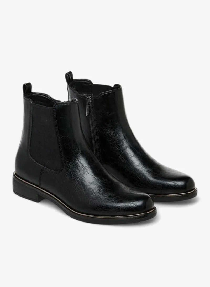 Celeste BLACK Women'S Solid Ankle Boots With Zip Closure And Pull Tabs for Women | Best Price UAE