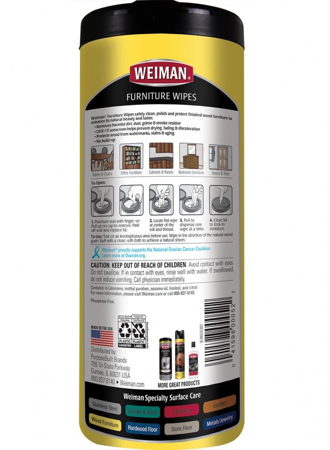 Weiman Wood Cleaner and Polish Wipes - Clean, Polish & Protect Wood Furniture, 30 Count - Image 2