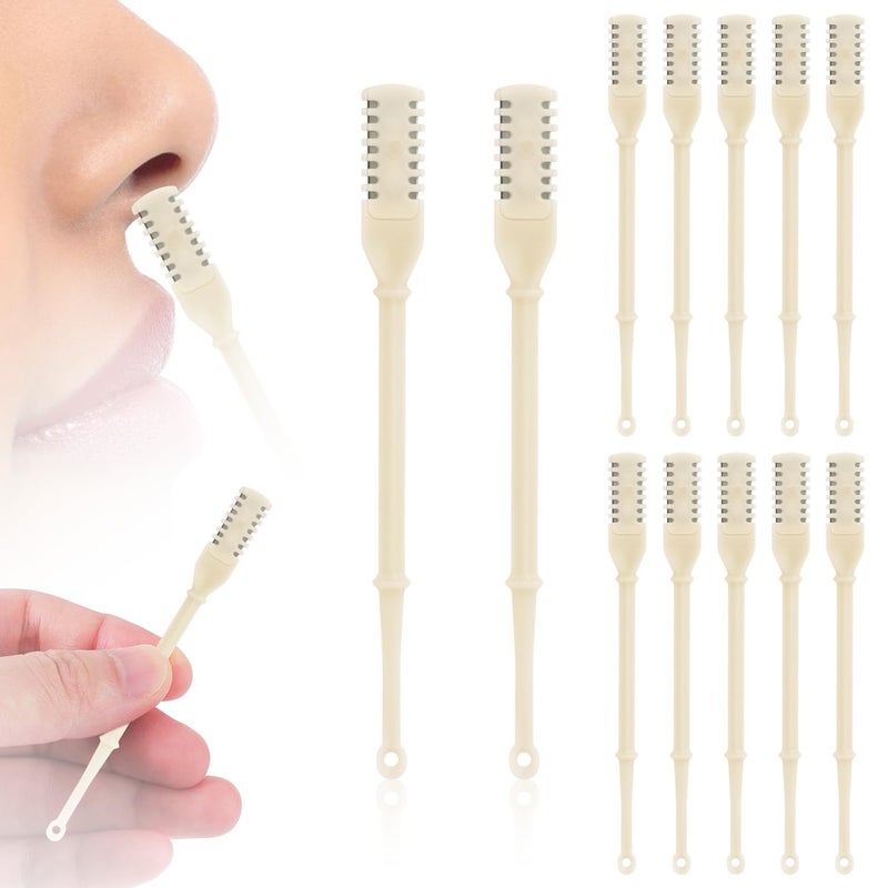 12pcs 2 in 1 Nasal Hair Cutter 360 Rotating Nose Hair Trimmer for Men Women Double Sided Nose Hair Cleaner with Ear Picker Portable Manual Nostril Hair Removal Tool White