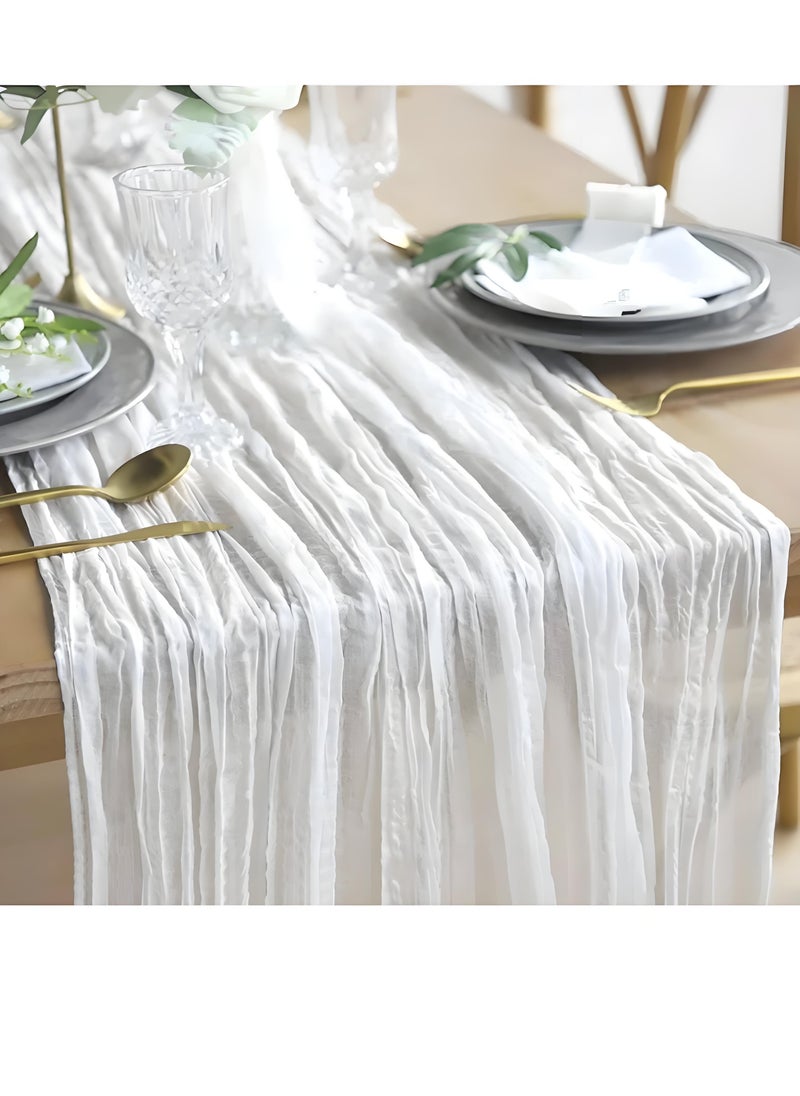 Lee Yon 1-Piece Bohemian style wrinkled long table mat fabric, used for wedding receptions, wedding showers, holiday party decorations, 90*180cm, White  - Image 1