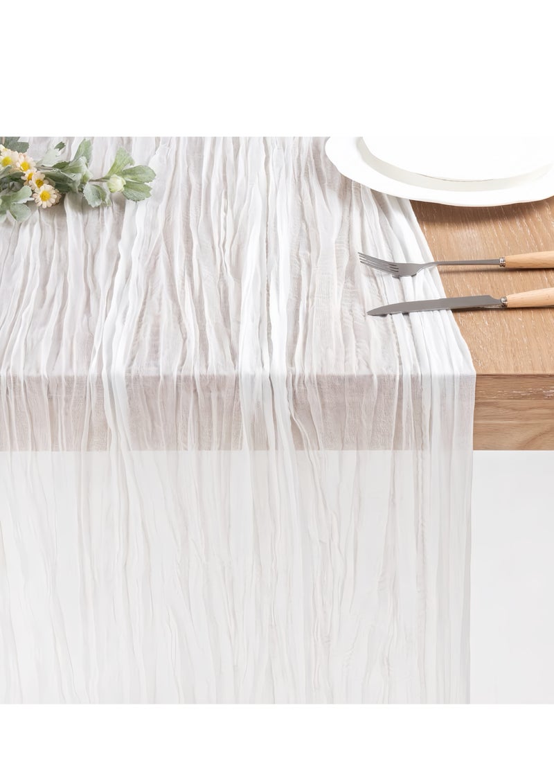 Lee Yon 1-Piece Bohemian style wrinkled long table mat fabric, used for wedding receptions, wedding showers, holiday party decorations, 90*180cm, White  - Image 2