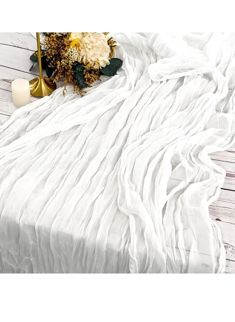 Lee Yon 1-Piece Bohemian style wrinkled long table mat fabric, used for wedding receptions, wedding showers, holiday party decorations, 90*180cm, White  - Image 3